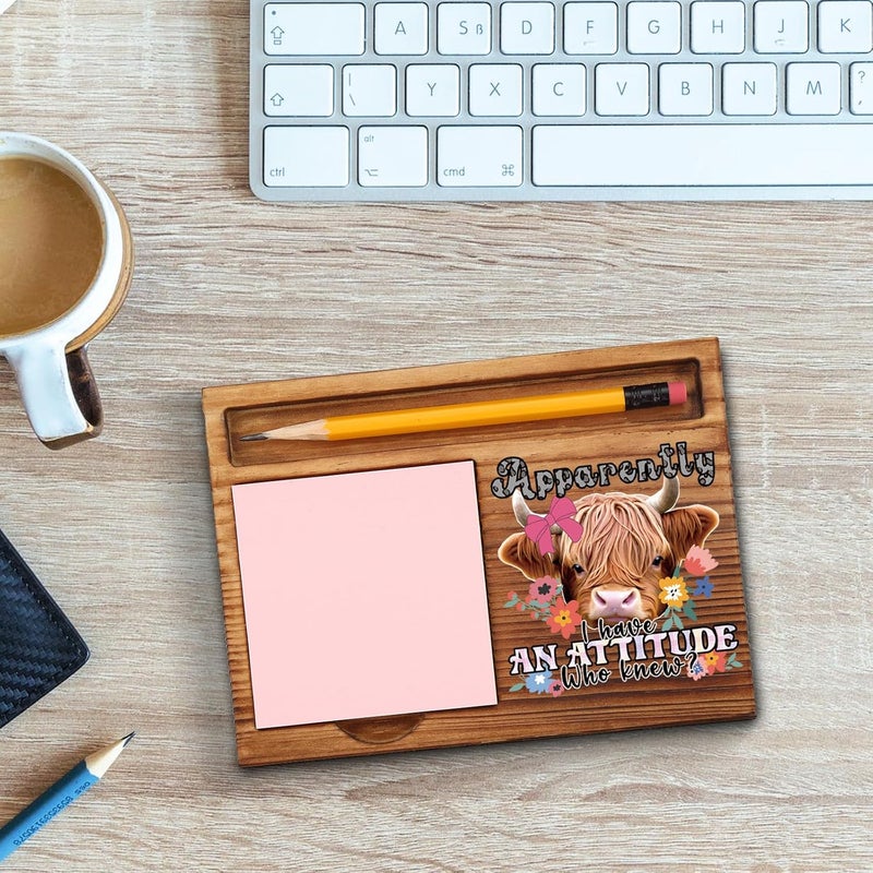 akeke Highland Cow Sticky Notes Holder, i Have an Attitude who Knew Funny Cattle Office Decor Gifts for Coworkers, Women, Colleagues, Boss, Self-Stick Note Pad Holders GAA69 - Image 3